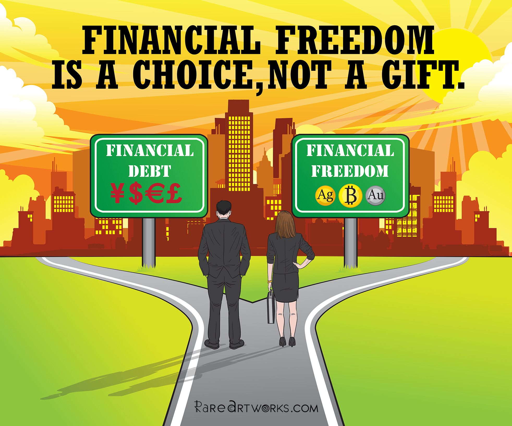 Financial Freedom VS Financial Debt - Rare Digital Art By RareArtworks.com